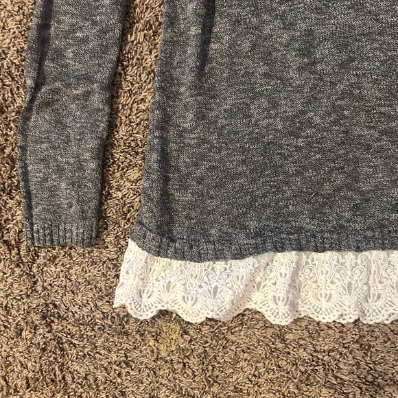 Apt. 9 Gray Sweater with White Lace Hem - Picture 3 of 5
